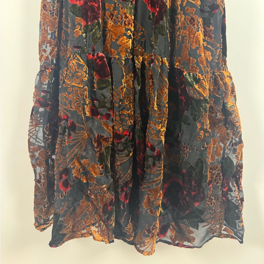Baltic Born Women Maxi Dress SMALL Velvet Burnout Milkmaid Renaissance Smocked - Picture 6 of 16